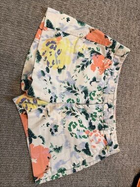 GAP Floral Cotton Blend Shorts - Cream with Green, Coral & Yellow